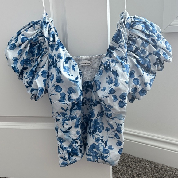 Abercrombie & Fitch Blue Floral Ruffle Sleeve Blouse - Picture 1 of 4